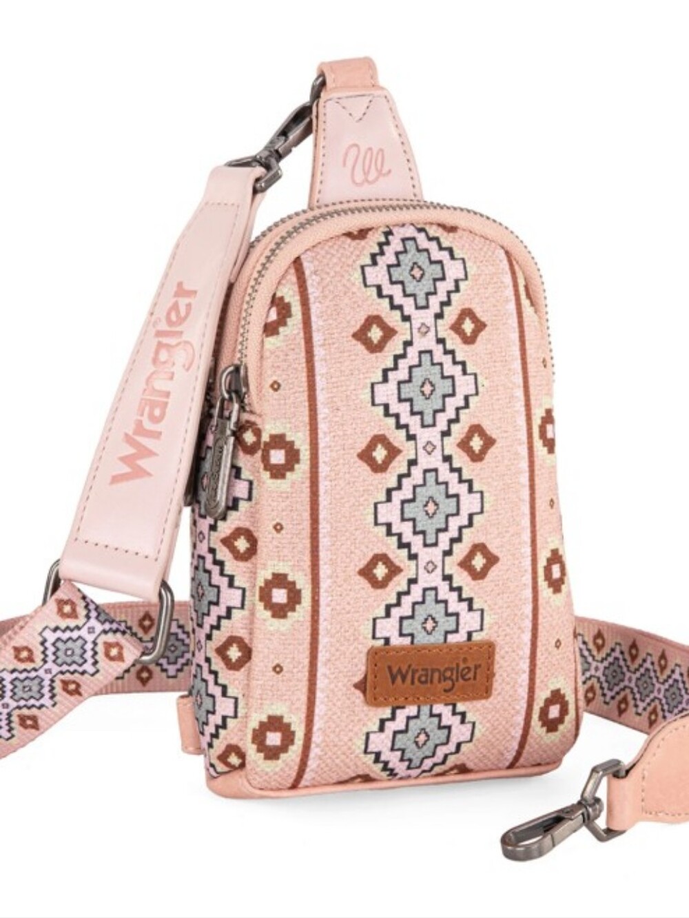 New Wrangler Montana West Aztec Print Crossbody Sling Chest Bag Light Pink Purse